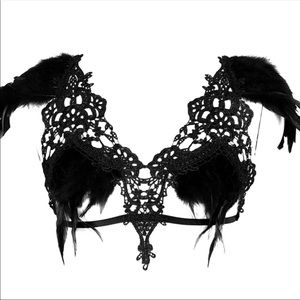 Feather/lace bralette with epaulettes